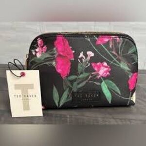 Ted Baker London Black Floral Print Cosmetic Bag NWT